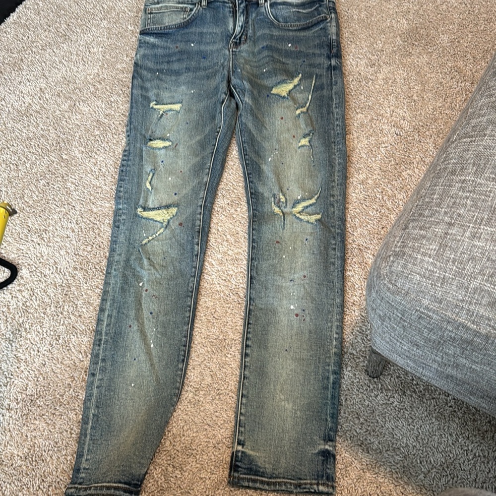 Dead than cool, thrasher, paint, splattered, jeans Men's Distressed Blue…